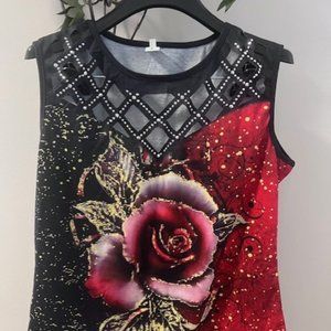 NWOT Rose printed Sleeveless Top